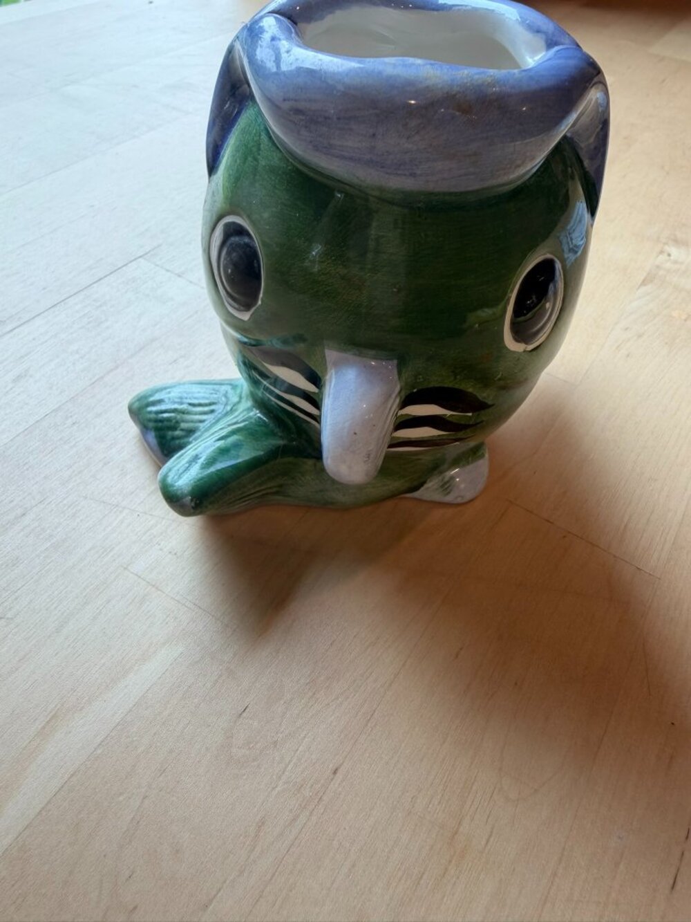 Hand pottery fish pen holder or flower vase